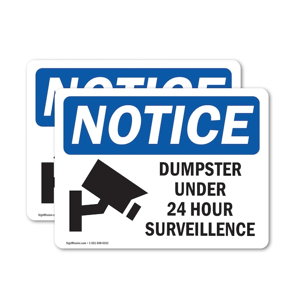 Signmission Dumpster Under 24 Hour Surveillance, 7 in W x Rectangle, Vinyl Decal OS-2PACK-NS-D-57-L-15546 - main